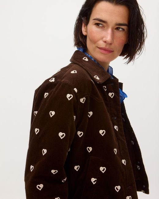 Oliver Bonas Brown Chocolate Corduroy Heart Embroidered Quilted Jacket, Size 6
