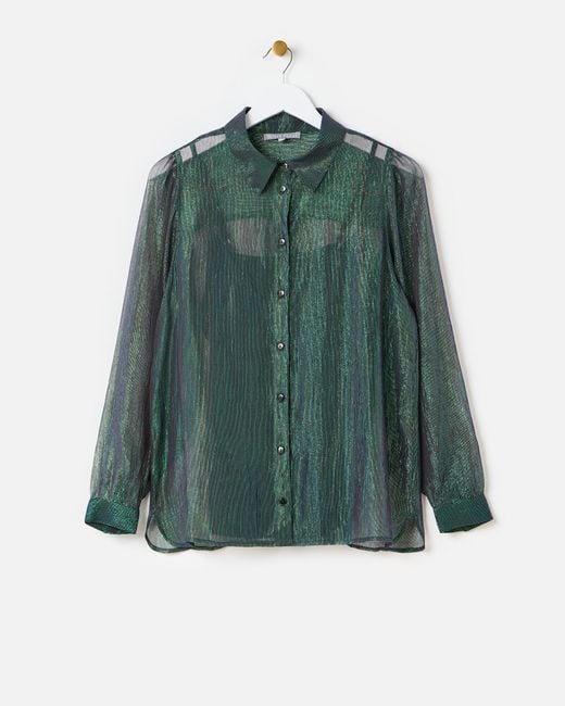 Oliver Bonas Green Metallic Sheer Shirt, Size 6
