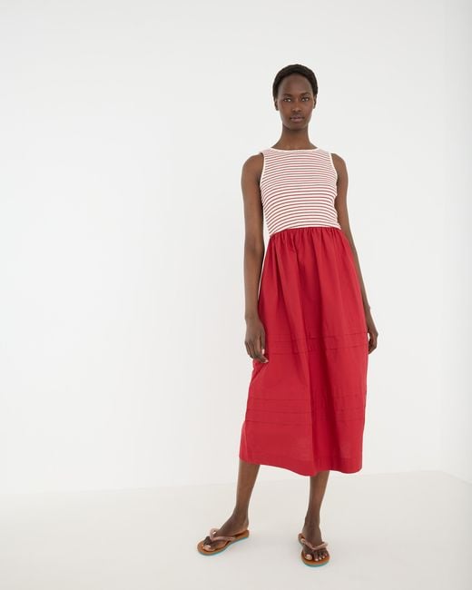 Oliver Bonas Red & Cream Striped Sleeveless Midi Dress, Size 12