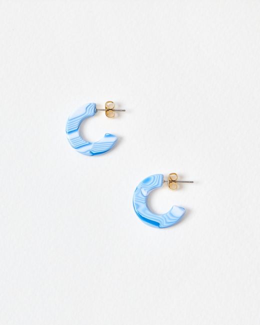 Oliver Bonas Blue Leona Marbled Resin Hoop Earrings