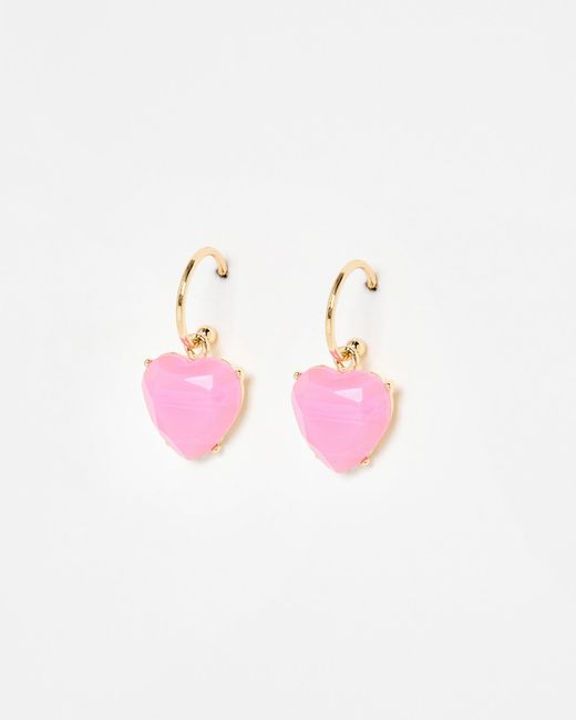 Oliver Bonas Pink Valeria Heart Charm Drop Hoop Earrings