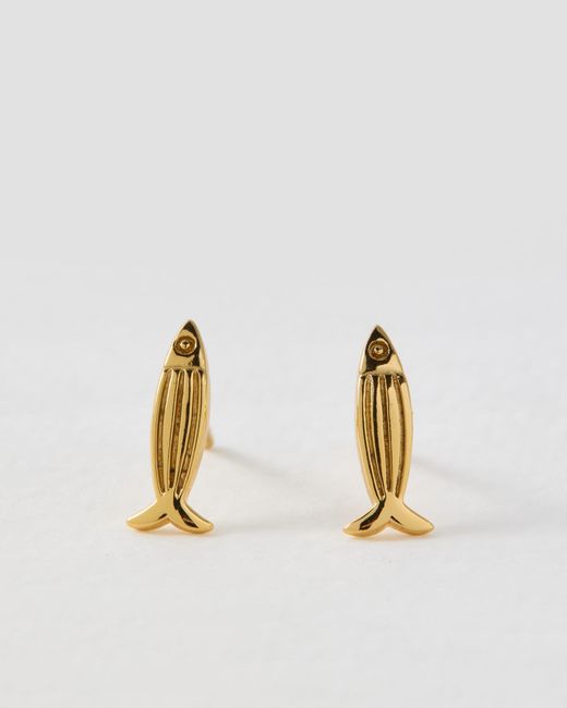 Oliver Bonas Metallic Otto Textured Fish Stud Earrings