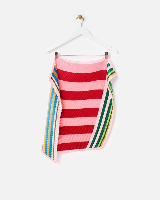 Oliver Bonas Pink & Red Striped Pleated Square Scarf