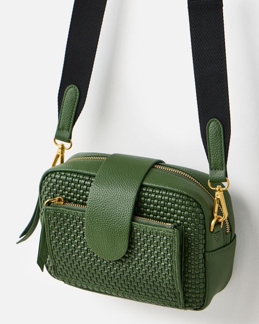 Oliver Bonas Green Charlee Khaki Weave Crossbody Bag