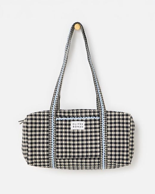 Oliver Bonas White Gingham Quilted Duffle Bag