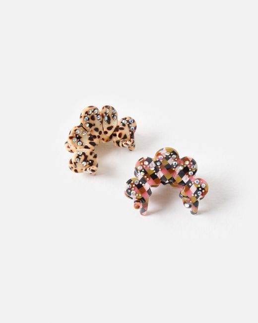 Oliver Bonas White Henrietta Pink Stone Resin Mini Claw Clips Set Of Two