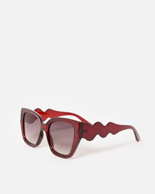 Oliver Bonas Pink Berry Angled Wavy Arm Square Sunglasses