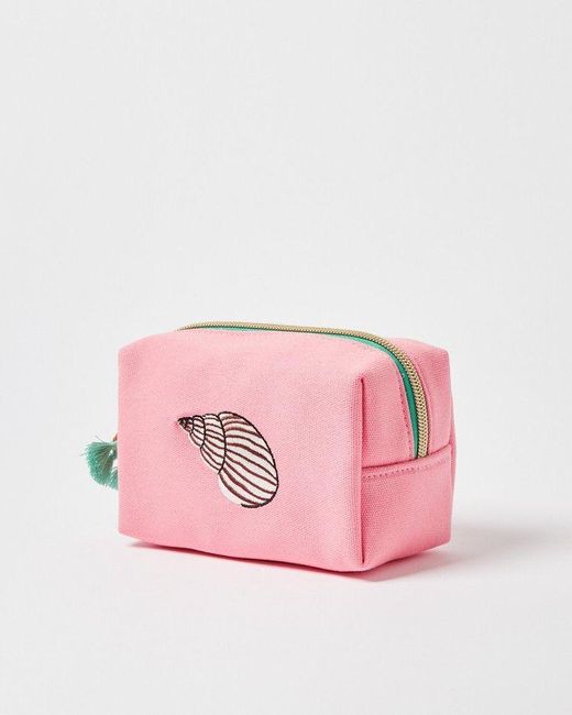 Oliver Bonas Pink Shell Embroidered Make Up Bag
