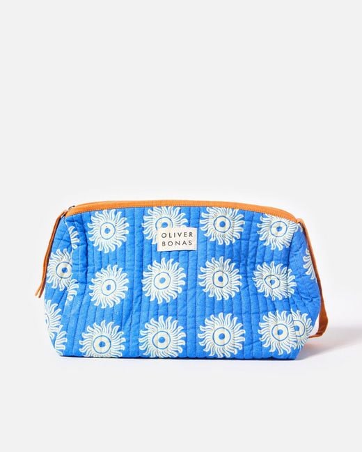 Oliver Bonas Le Soleil Large Blue Quilted Wash Bag
