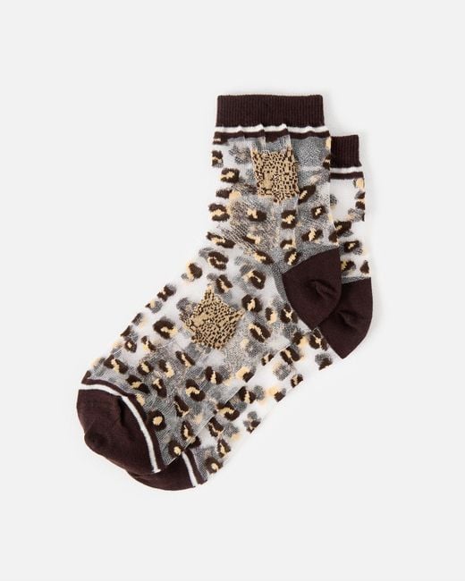 Oliver Bonas White Leopard Sheer Ankle Socks