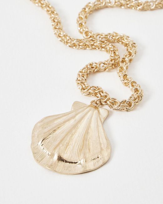 Oliver Bonas Natural Ariel Gold Shell Chunky Chain Pendant Necklace