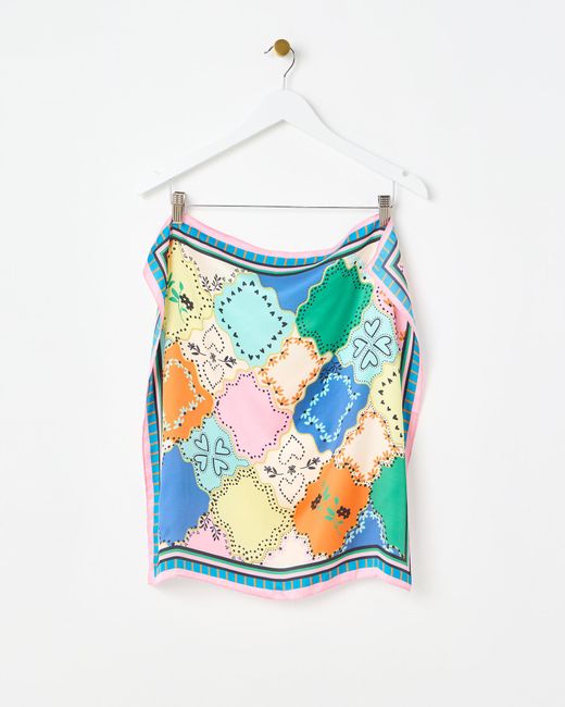 Oliver Bonas Blue Multicoloured Patched Tile Square Scarf