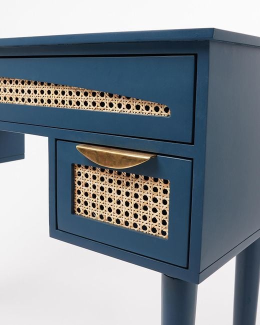 Oliver Bonas Bue Blue Mango Wood & Rattan Dressing Table