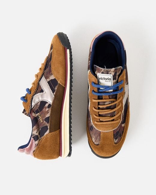 Victoria Brown Saturno Nylon Animal Print & Suede Trainers, Size 3