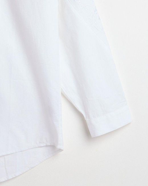 Oliver Bonas Natural Embroidered Sleeve White Shirt