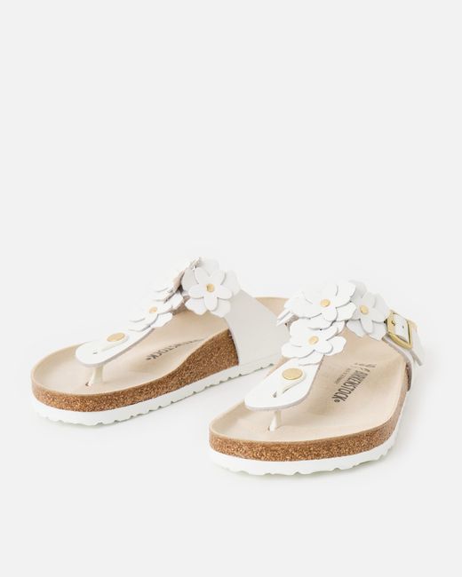 Birkenstock Natural Gizeh Flower Embellishment Leather Sandals, Size 3.5