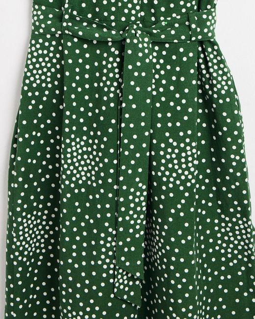 Oliver Bonas Green & White Polka Dot Crew Neck Short Sleeve Jumpsuit, Size 6