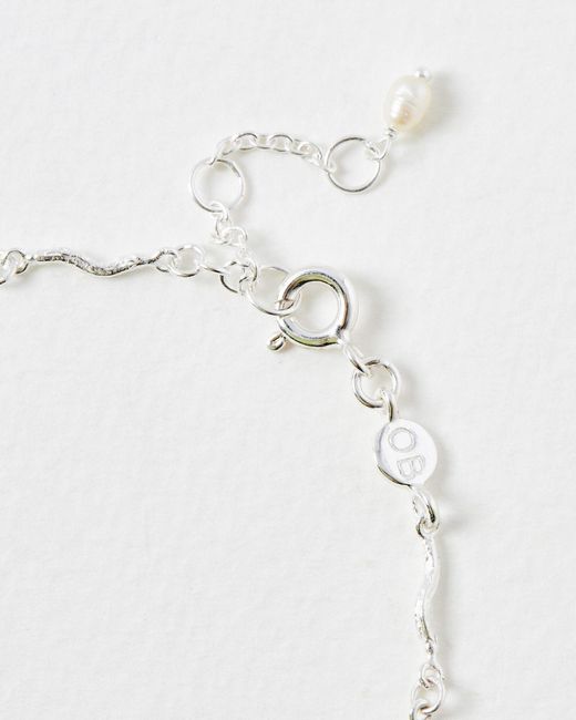 Oliver Bonas White Nixie Freshwater Pearl Wavy Silver Chain Bracelet