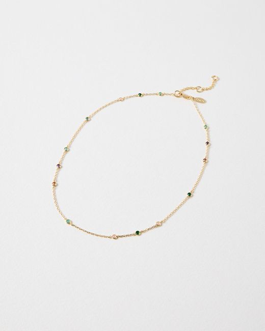 Oliver Bonas Natural Maddie Glass Circular Stones Tone Chain Necklace