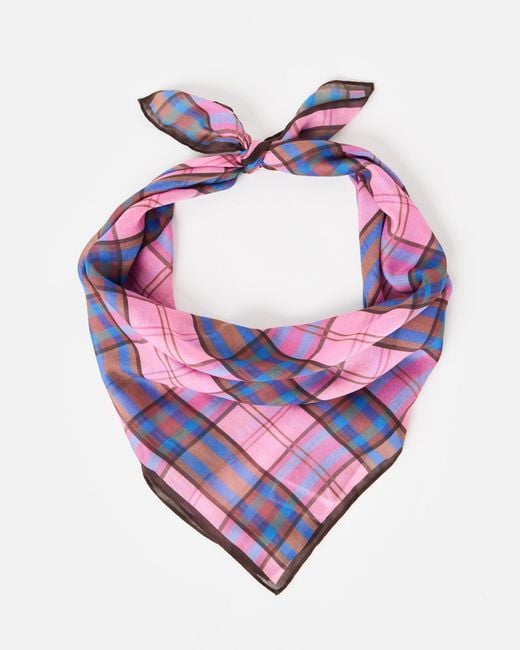 Oliver Bonas Pink & Blue Checked Large Square Scarf