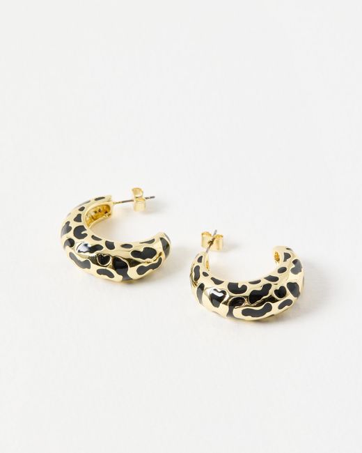 Oliver Bonas White Mitzi Leopard Print Enamel Hoop Earrings