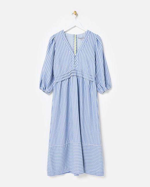 Oliver Bonas Light Blue & Striped V-neck Midi Dress, Size 6