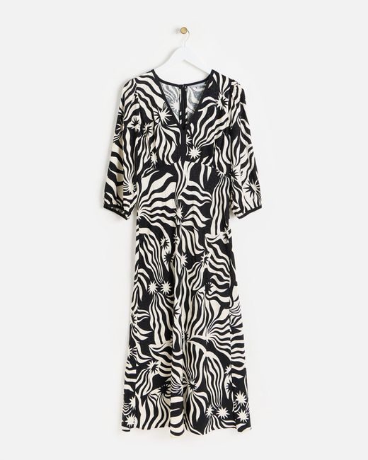 Oliver Bonas White Night Sky Monochrome Midi Dress, Size 6
