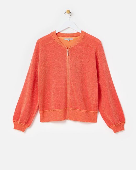 Oliver Bonas Orange Sparkle Zip Up Knitted Bomber Jacket, Size 8