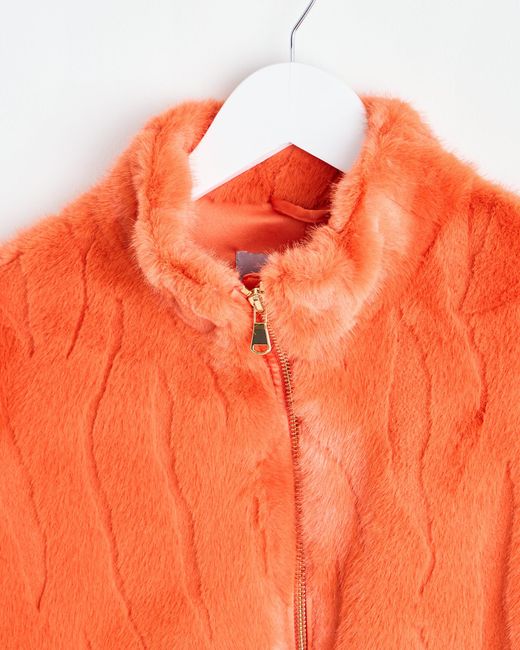 Oliver Bonas Orange Animal Pattern Faux Fur Jacket, Size 16