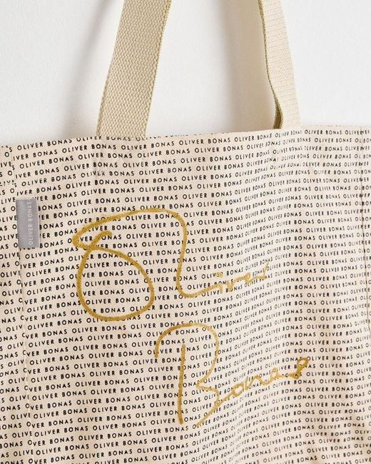 Oliver Bonas Natural Monochrome Logo Fabric Tote Shopper Bag