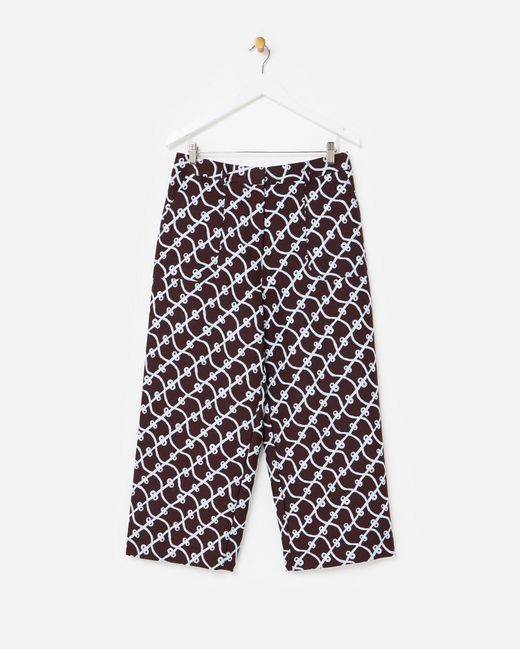 Oliver Bonas Yellow Chocolate & Blue Bow Jacquard Cropped Wide Leg Trousers, Size 6