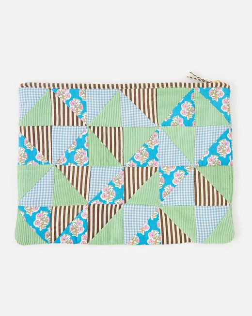 Oliver Bonas Blue Emily Green & Patchwork Corduroy Laptop Case