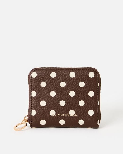 Oliver Bonas Brown Lola Chocolate Polka Dot Zip Around Purse