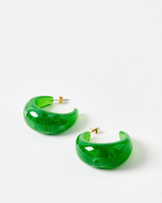 Oliver Bonas Green Thalie Resin Hoop Earrings