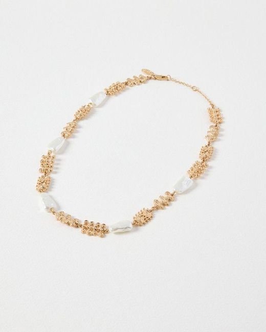 Oliver Bonas White Rowan Pearl Textured Gold Collar Necklace
