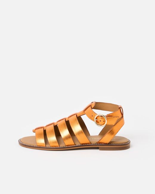 Oliver Bonas Orange Metallic Leather Gladiator Sandals, Size Uk 3