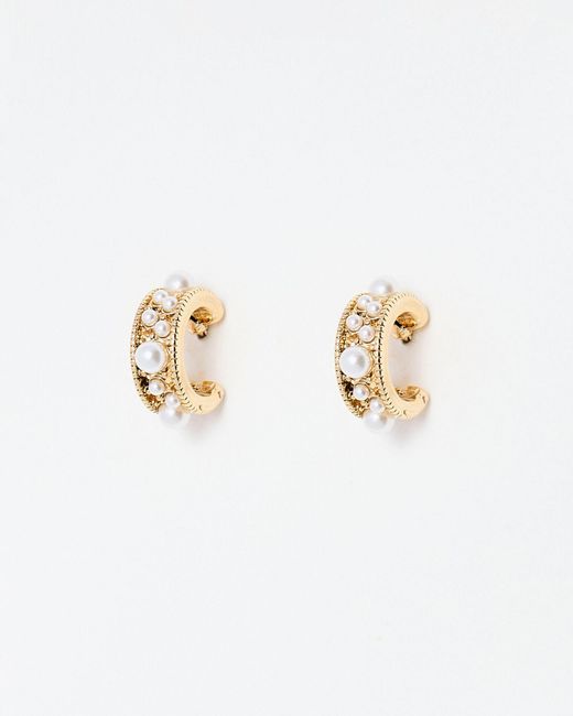 Oliver Bonas White Dion Faux Pearl Gold Hoop Earrings