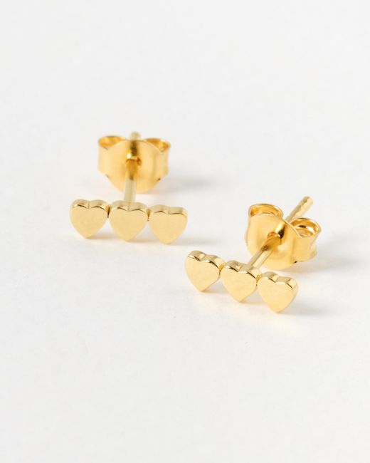 Oliver Bonas White Triple Heart Stud Earrings