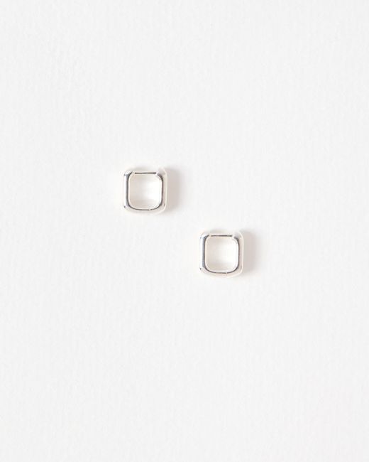 Oliver Bonas White Ava Mother Of Pearl Sterling Silver Square Hoop Earrings