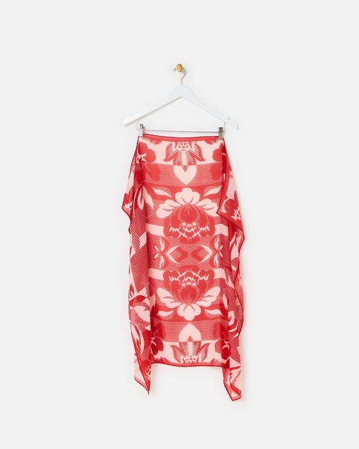 Oliver Bonas Red & Cream Floral Pinstripe Large Square Scarf
