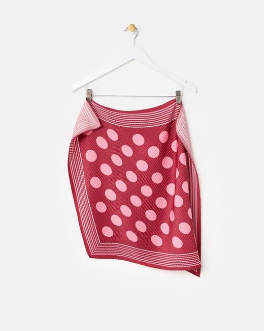 Oliver Bonas Red Burgundy & Pink Polka Dot Pleated Square Scarf