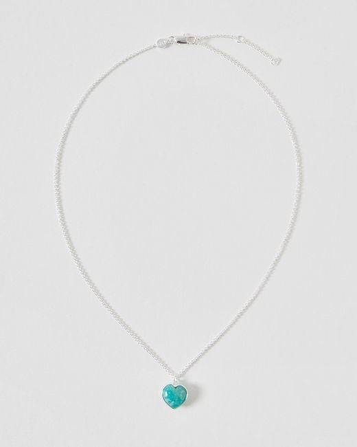 Oliver Bonas Blue Sorcha Amazonite Inlay Heart Charm Silver Pendant Necklace