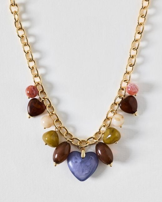 Oliver Bonas Metallic Somaya Bead & Heart Pendant Chunky Necklace