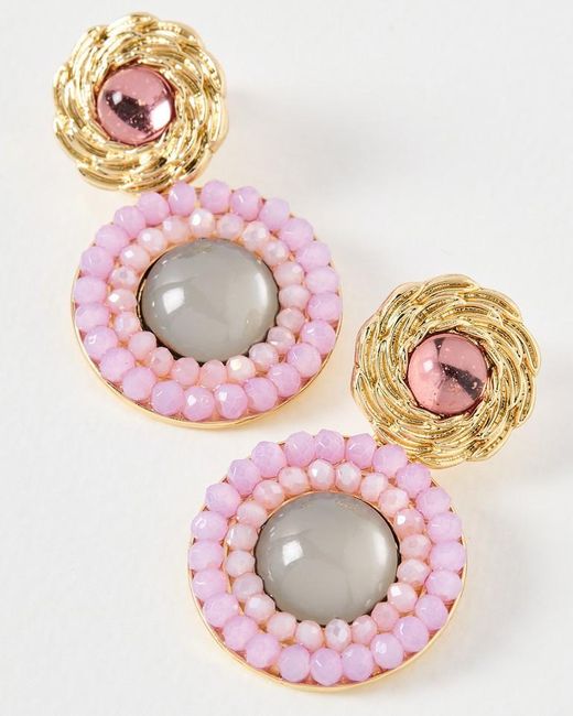 Oliver Bonas Pink Ivory Bead Drop Stud Earrings
