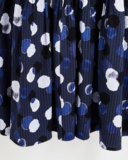 Oliver Bonas Blue Inky Spot Puff Sleeve Midi Dress