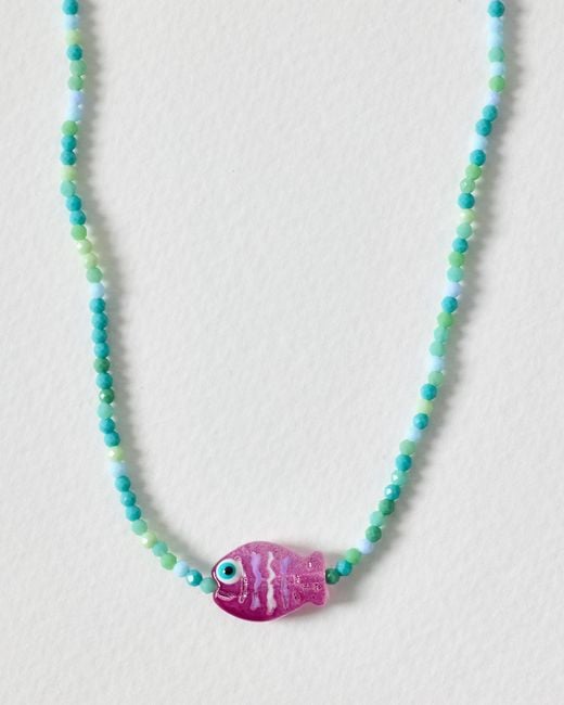 Oliver Bonas Pink Adara Fish Pendant Beaded Necklace
