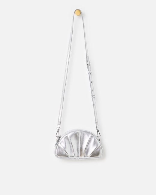 Oliver Bonas White Metallic Pleated Croissant Clutch Bag