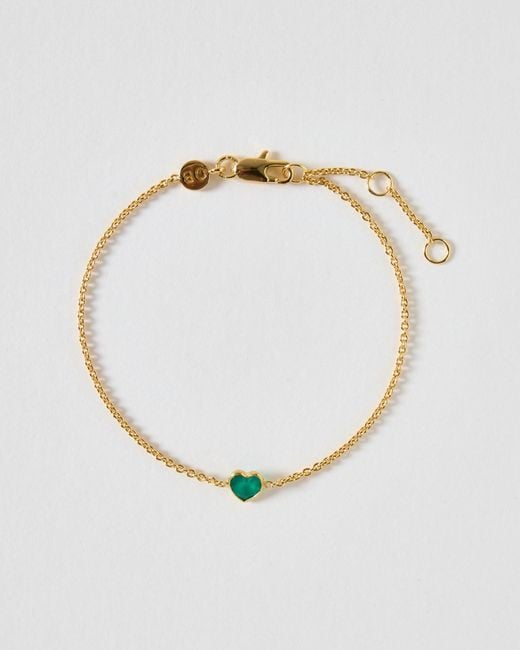 Oliver Bonas Metallic Auden Onyx Inlay Heart Charm Chain Bracelet