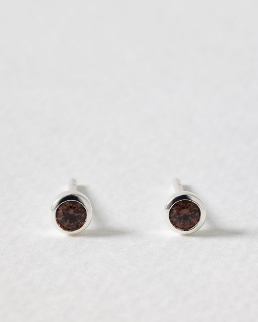 Oliver Bonas Brown Nina Stone Silver Stud Earrings