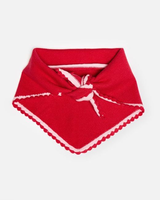 Oliver Bonas Red & Pink Scalloped Edge Knitted Triangle Scarf